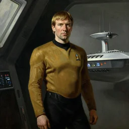 geordi la forge on the starship enterprise, painting by johannes vermeer