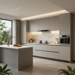modern kitchen with led strip lighting, homes and gardens, super detailed render, award winning,