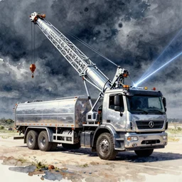 concept art of a crane truck, pinterest, artstation trending, behance, watercolor, by coby whitmore, silver, laser light,