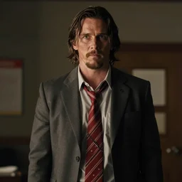 Christian Bale playing Nagito Komaeda in a live action adaptation of Danganronpa, film still, dramatic lighting,