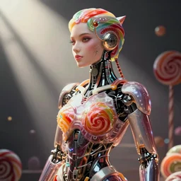 a beautiful cyborg made of candy