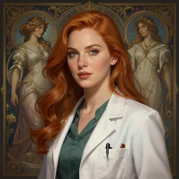 christina hendricks as a confident scientist, wearing a labcoat, deep focus, d & d, fantasy, intricate, elegant, highly detailed, digital painting, artstation, concept art, matte, sharp focus, illustration, hearthstone, art by artgerm and greg rutkowski and alphonse mucha