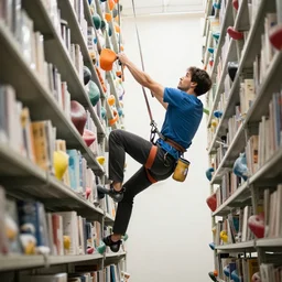 a man inside a!!!!! climbing the shelves, high quality photo, 8 k, extreme detail