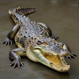 a majestic crocodile with big eyes and mouth open. full body subject. intricate, matte painting. concept art by greg rutkowski.