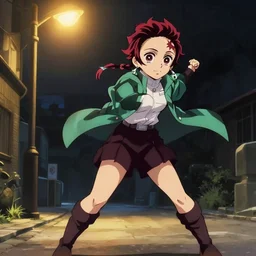 emma watson in heavens feel movie, demon slayer, ufotable, high quality, artgerm, under street lamp, on a street at night, fate stay night, unlimited blade works, greg rutkowski, high resolution, dynamic pose, medium portrait, street clothes, action, hyper realistic, anime, koyoharu gotouge, sakuga