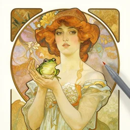 an art nouveau copic maker portrait of a woman holding a frog by john berkey by stanley artgerm lau, alphonse mucha, loish, norman rockwell