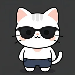 a cute anime cat wearing shorts and sunglasses, clear clean face,chibi style, young,kawaii ,golden ratio, rule of thirds, concept art trending on artstation, illustration, high contrast, gouache illustration,