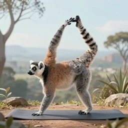 a lemur doing an inspiring yoga pose, breathtaking digital art