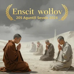 dystopian surreal painting of monks praying