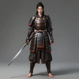 full body portrait of a barefoot vampire swordswoman by guweiz, real human feet, barefoot, heavy armor, historical japanese armor, o - yoroi, two - handed sword, lithe, athletic, face, beautiful face, detailed, anatomically accurate, reasonable fantasy, guweiz, z. w. gu on artstation, 4 k.