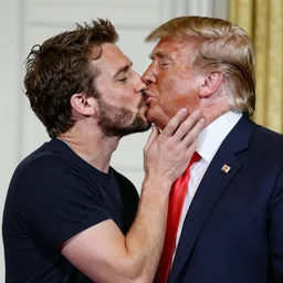Brian Peppers French kissing Donald trump, hyper realistic
