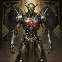 mech in the style of Nikolai Lutohin, sci-fi illustrations, highly detailed, Nigredo, dark enlightenment, alchemy, Art deco.
