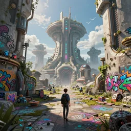 Magic junge, digital graffiti landscape detailed sci-fi fantasy