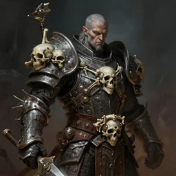 digitail painting of the lich king wearing an armor ornated with skulls and bones, dark fantasy, dramatic scene, dramatic lights