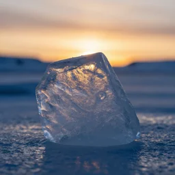 a detailed focus stacked macro shot of ice during sunset in iceland