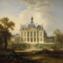 a building in a landscape, by hubert robert