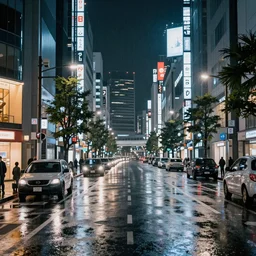 tokyo city street at night in the rain, ultra detailed, photo realistic