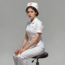 portrait of a nurse on a stool, expressive pose, futuristic, highly detailed, digital painting, artstation, concept art, smooth, sharp focus, by Art Frahm