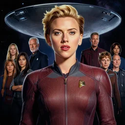 full portrait of scarlett johansson as captain of the enterprise on star trek, hyper detailed, award winning, exploring the galaxy painting by chiara bautista and karl kopinski and kim jung giu and weta studio, and lucasfilm and jesper ejsing and norman rockwell greg rutkowski frank frazzeta