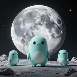 moon space  enviroment with a alien cutes creatures , unreal 5, hyperrealistic, realistic, photorealistic, dynamic lighting, highly detailed, cinematic landscape, studio landscape, studio lighting