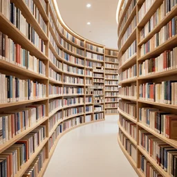 A never ending library that has books lining all of its curved walls, digital art