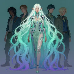 cell shaded, a vaporwave ombre biomechanical druid of creativity, flowing hair, beautiful character fashion design, by josan gonzalez, shag, nagel, and paul lehr and david heskin and seb mckinnon and jared s. merantz and alex grey, hi - fructose, 8 k, digital matte painting