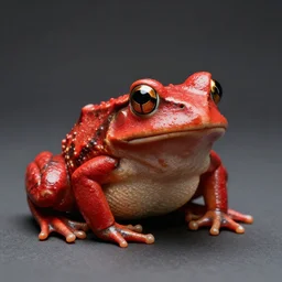 professional studio photo of red frog stone with horn, macro photography, artstation