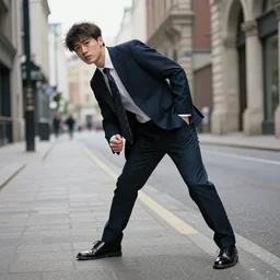 a modern mage in a suit bends a street 9 0 degrees