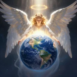 an angel of light protecting planet earth, high detail digital painting