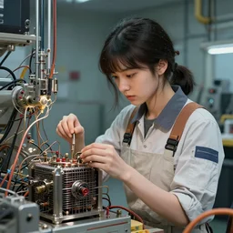 fine portrait of a void engineer girl in the style of brecht evens focused on fixing samsara generator, intricate, stunning