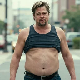 film still of Brad Pitt as very fat fat fat fat!!!!!! Robert Paulson!!!! in Fight Club