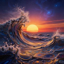 sunset waves, by roy ahlgren or victor vasarely, digital art, deepdream cosmic, 3 d high definition, trending on artstation, photorealistic, high resolution, 8 k, octane, hyper detailed, trending on deviantart insane details, intricate, elite, ornate, elegant trend, highly detailed and intricate, sharp focus, photography, unreal engine
