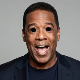 a photoshop edit of steve harvey with gaping holes instead of eyes