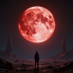 rising bloodmoon over an alien world, artwork by Raphael Lacoste and Gilbert Williams, 8k resolution, trending on art station