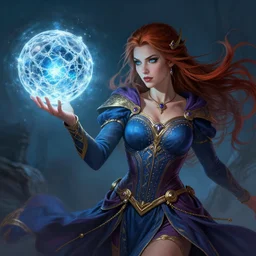 A sorceress  casting a ice ball,  detailed illustration, digital art, overdetailed art, concept art, highly saturated colors, detailed illustration, hd, 4k, digital art,  cgsociety and beeple highly detailed, sharp focus, cinematic lighting, illustration, art, octane render, Unreal Engine Lumen, very coherent. cinematic, hyper realism, high detail, octane render, 8k, Dan Mumford, Greg, Rutkowski, trending on artstation