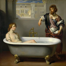 achingly beautiful painting of an ancient roman bathtub by rene magritte, monet, and turner. piranesi.