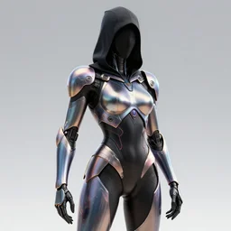the omnipotent assassin, vivid award winning digital artwork, intricate black sharp hooded semi - cybernetic athletic armor, beautiful iridescent colors, technology, long spikes, glowing face, detailed realistic, specular colors, ornate colored gems, character art by wlop, greg rutkowski and artgerm
