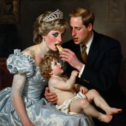 a painting of Princess Diana devouring Prince William, saturn devouring his son, by Francisco Goya, moody, old masters, chiaroscuro, artstation