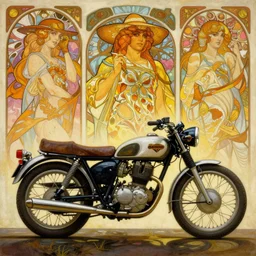 vintage classic motorcycle, moebius and ralph mcquarrie style, retro sci - fi, blade runner 2 0 4 9, alphonse mucha, pulp sci - fi, painting, psychedelic
