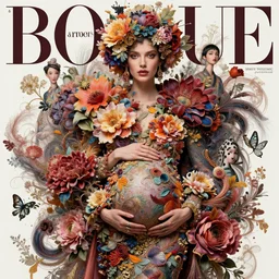 pretty pregnant model with flowers : : by martine johanna and simon stalenhag and chie yoshii and casey weldon and wlop : : ornate, dynamic, particulate, rich colors, intricate, elegant, highly detailed, vogue, harper's bazaar art, fashion magazine, smooth, sharp focus, 8 k, octane render