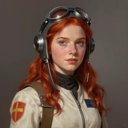 portrait of a woman by greg rutkowski, scottish features, attractive, redhead, star wars expanded universe, she is about 2 0 years old, charming, wearing starfighter pilot uniform, highly detailed portrait, digital painting, artstation, concept art, smooth, sharp foccus ilustration, artstation hq