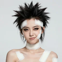 portrait of a punk girl with spiky hair and a smug expression, bandages around her arms, quick monochrome digital sketch by Ross Tran, artstation