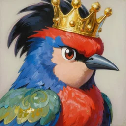 prompt : colorful bird, golden crown, soft light painted by james jean and katsuhiro otomo and erik jones, inspired by akira anime, smooth face feature, intricate oil painting, high detail illustration, sharp high detail, manga and anime 1 9 9 9