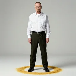 walter white from breaking bad cooking spaghetti, 4 k, realistic, full body, full image, studio portrait