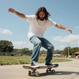 Jesus Christ on a skateboard, cool, high definition, realistic