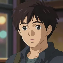 High quality portrait of Viktor Tsoi. Art by Makoto Shinkai, Crunchyroll, pixiv, danbooru, HD, headshot, cinematic still, detailed anime face, bokeh, digital art, cel shading, vivid colors, ambient lighting