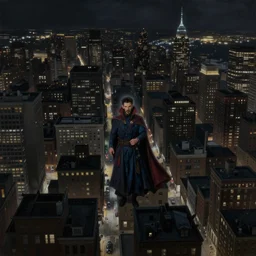 muted color ultra realistic painting of 1 9 2 5 boston downtown at night in doctor strange's mirror dimension, aerial view, dark, brooding, night, atmospheric, horror, cosmic, ultra - realistic, smooth, highly detailed in the style of clyde caldwell