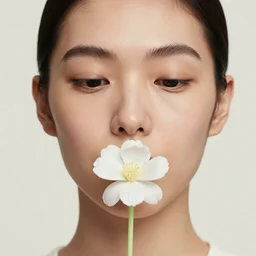 a studio close - up portrait of a a fashion model smelling a plastic flower. surreal photograph, lo - fi, polished look, silly and serious, hermes ad, vogue magazine, fashion photography, toiletpaper magazine by pierpaolo ferrari and maurizio cattelan, 3 5 mm photograph, colourful, by pierpaolo ferrari, maurizio cattelan, david lachapelle