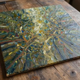 abstract art, oil on canvas on old wood depth of field, octane render, 8 k, unreal 5, highly detailed, wide angle, intricate complexity with elements of nature, sharp focus, trending on artstation art