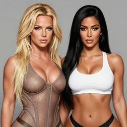 britney spears, kim kardashian, carmen electra, muscular, intricate, highly detailed, digital painting, artstation, concept art, smooth, sharp focus, illustration, art by artgerm and greg rutkowski, alphonse mucha, boris vallejo, andrei riabovitchev, and frank frazetta
